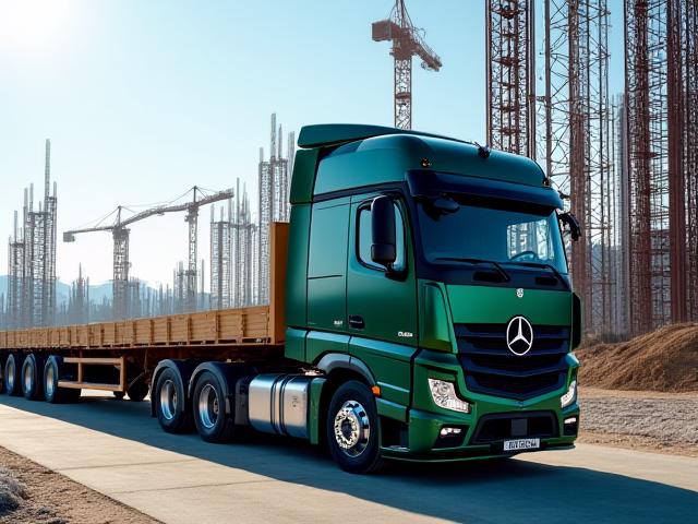 A Reality Trucking heavy-haul rig parked safely at a modern construction development